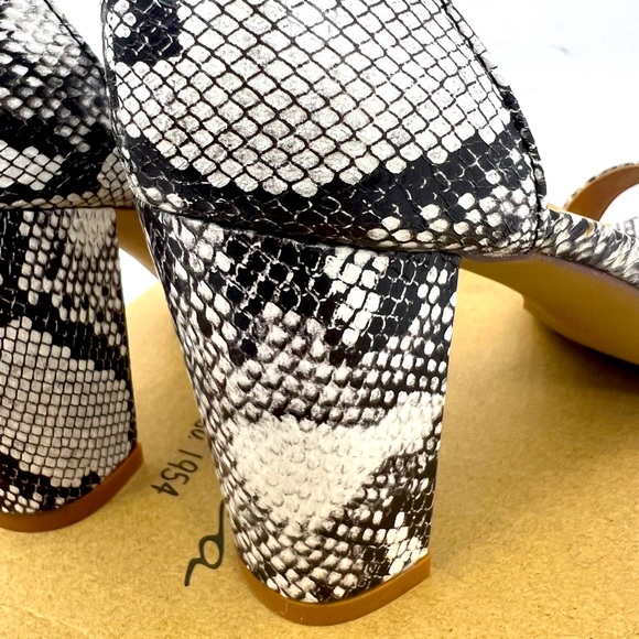 VINTAGE HAVANA,BLACK & WHITE SNAKE PRINT OPEN TOE MIDTOP, ADJUSTABLE ANKLE LOOP - Picture 12 of 15